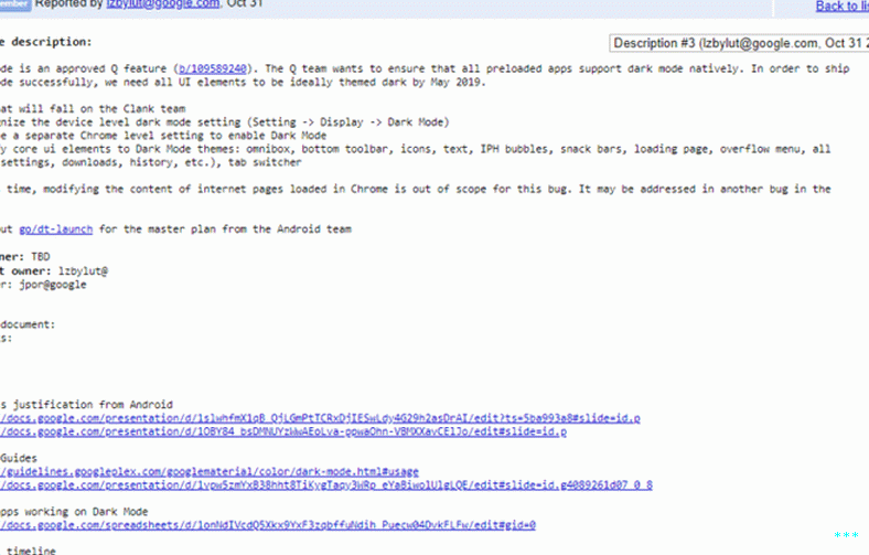 Android Q Dark Mode Chromium трекер ошибок